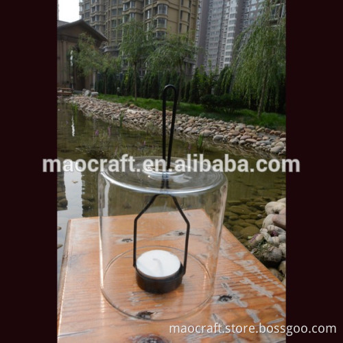 cylinder shape glass candle holder with iron stand